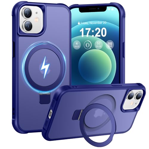 BENTIACC Handyhülle für iPhone 12/12 Pro Hülle, mit Unsichtbarer Magnetisch Ring Ständer, Mil-Grade Drop Shockproof Anti-Scratch Anti-Fingerabdruck Anti-Rutsch Transluzente Matte Case (Blau) von BENTIACC
