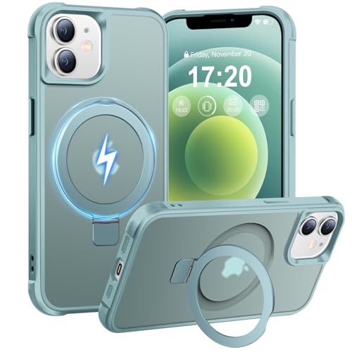 BENTIACC Handyhülle für iPhone 12/12 Pro Hülle, mit Unsichtbarer Magnetisch Ring Ständer, Mil-Grade Drop Shockproof Anti-Scratch Anti-Fingerabdruck Anti-Rutsch Transluzente Matte Case (Seeblau) von BENTIACC