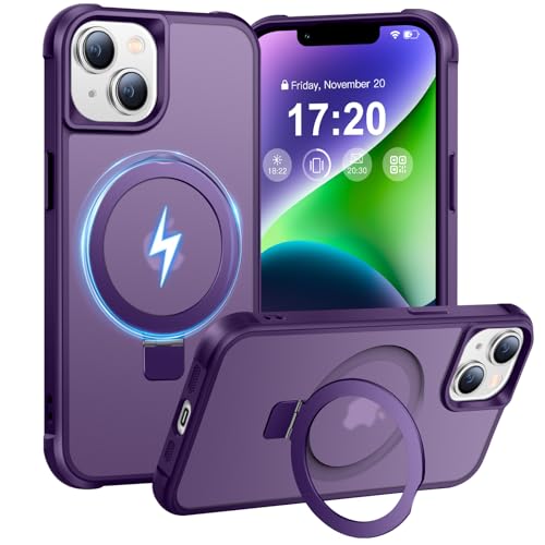 BENTIACC Handyhülle für iPhone 13/14 Hülle, mit Unsichtbarer Magnetisch Ring Ständer, Mil-Grade Drop Shockproof Anti-Scratch Anti-Fingerabdruck Anti-Rutsch Transluzente Matte Case (Violett) von BENTIACC
