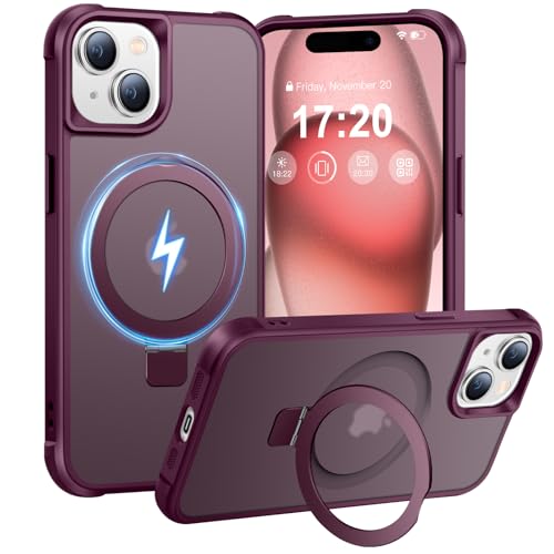 BENTIACC Handyhülle für iPhone 15 Hülle, mit Unsichtbarer Magnetisch Ring Ständer, Mil-Grade Drop Shockproof Anti-Scratch Anti-Fingerabdruck Anti-Rutsch Transluzente Matte Case (Burgunderrot) von BENTIACC