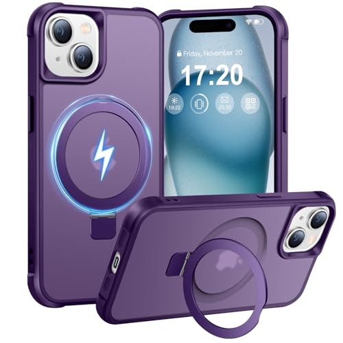 BENTIACC Handyhülle für iPhone 15 Hülle, mit Unsichtbarer Magnetisch Ring Ständer, Mil-Grade Drop Shockproof Anti-Scratch Anti-Fingerabdruck Anti-Rutsch Transluzente Matte Case (Violett) von BENTIACC