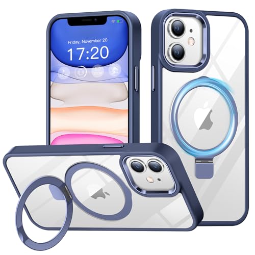 BENTIACC Handyhülle iPhone 11 Hülle, mit Unsichtbarer Ständer, mit Mag-Safe, Militärschutz, Kratzfeste Anti-Fingerabdruck Stoßfest Transparent Handyhülle iPhone 11 6,1 Zoll （DunkelBlau） von BENTIACC