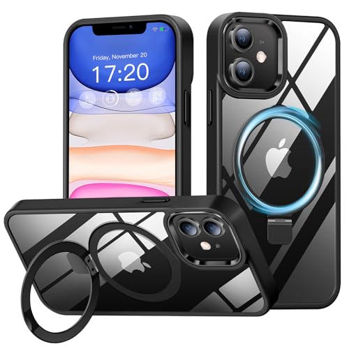 BENTIACC Handyhülle iPhone 11 Hülle, mit Unsichtbarer Ständer, mit Mag-Safe, Militärschutz, Kratzfeste Anti-Fingerabdruck Stoßfest Transparent Handyhülle iPhone 11 6,1 Zoll （Schwarz） von BENTIACC