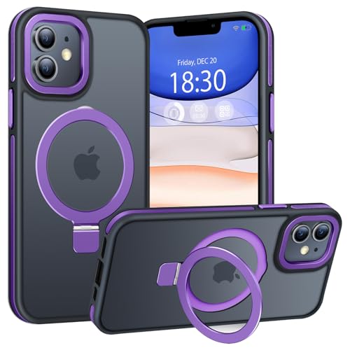 BENTIACC Handyhülle iPhone 11 Hülle, mit Unsichtbarer Ständer, mit Mag-Safe, Militärschutz, [Transluzente Matte] Kratzfeste Anti-Fingerabdruck Stoßfest Handyhülle iPhone 11 6,1" (Dunkelviolett) von BENTIACC