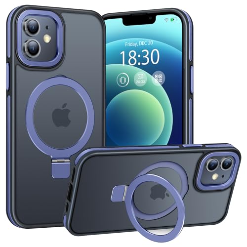 BENTIACC Handyhülle iPhone 12 Hülle, iPhone 12 Pro Hülle, mit Unsichtbarer Ständer, mit Mag-Safe, Militärschutz, [Transluzente Matte] Anti-Fingerabdruck hülle iPhone 12/12 pro 6,1 Zoll (DunkelBlau) von BENTIACC