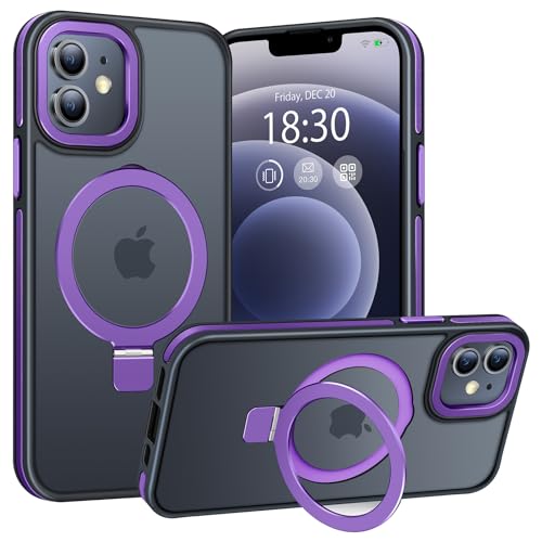 BENTIACC Handyhülle iPhone 12 Hülle, iPhone 12 Pro Hülle, mit Unsichtbarer Ständer, mit Mag-Safe, Militärschutz, Transluzente Matte Anti-Fingerabdruck hülle iPhone 12/12 pro 6,1"(Dunkelviolett) von BENTIACC