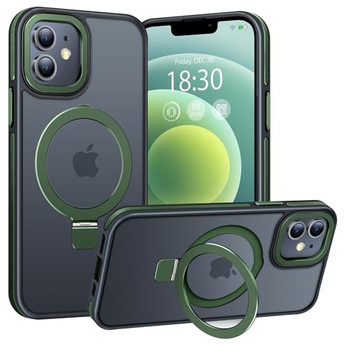 BENTIACC Handyhülle iPhone 12 Hülle, iPhone 12 Pro Hülle, mit Unsichtbarer Ständer, mit Mag-Safe, Militärschutz, [Transluzente Matte] Anti-Fingerabdruck hülle iPhone 12/12 pro 6,1"(DunkelGrün) von BENTIACC