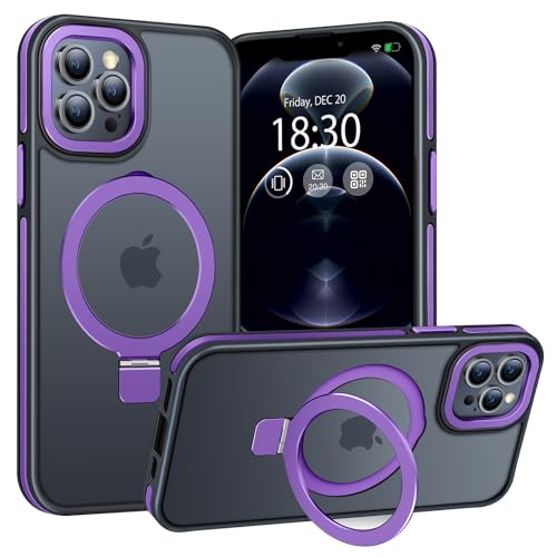 BENTIACC Handyhülle iPhone 12 pro max Hülle, mit Unsichtbarer Ständer, mit Mag-Safe, Militärschutz, [Transluzente Matte] Anti-Fingerabdruck hülle iPhone 12 pro max 6,7 Zoll(Dunkelviolett) von BENTIACC