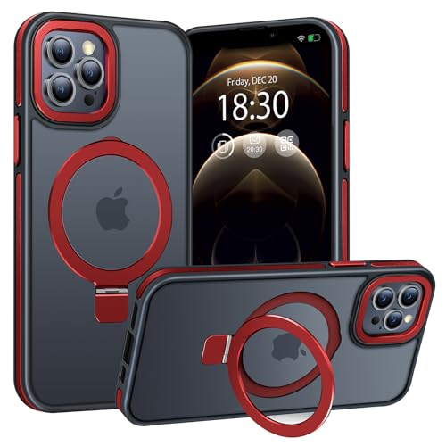 BENTIACC Handyhülle iPhone 12 pro max Hülle, mit Unsichtbarer Ständer, mit Mag-Safe, Militärschutz, [Transluzente Matte] Anti-Fingerabdruck hülle iPhone 12 pro max 6,7 Zoll(Rot) von BENTIACC