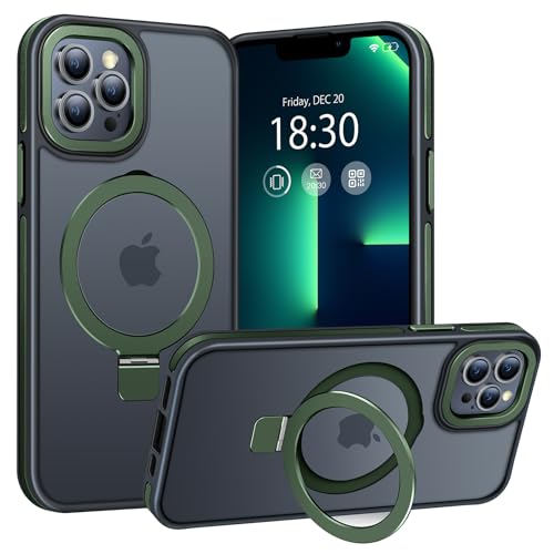 BENTIACC Handyhülle iPhone 13 pro Hülle, mit Unsichtbarer Ständer, mit Mag-Safe, Militärschutz, [Transluzente Matte] Anti-Fingerabdruck hülle iPhone 13 pro 6,1 Zoll(DunkelGrün) von BENTIACC