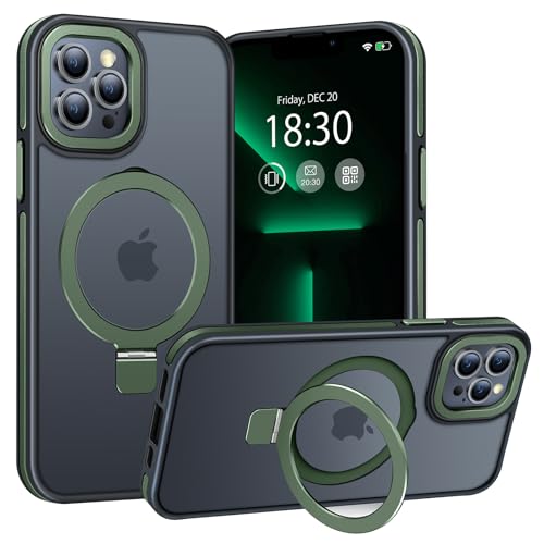 BENTIACC Handyhülle iPhone 13 pro max Hülle, mit Unsichtbarer Ständer, mit Mag-Safe, Militärschutz, [Transluzente Matte] Anti-Fingerabdruck hülle iPhone 13 pro max 6,7 Zoll(DunkelGrün) von BENTIACC