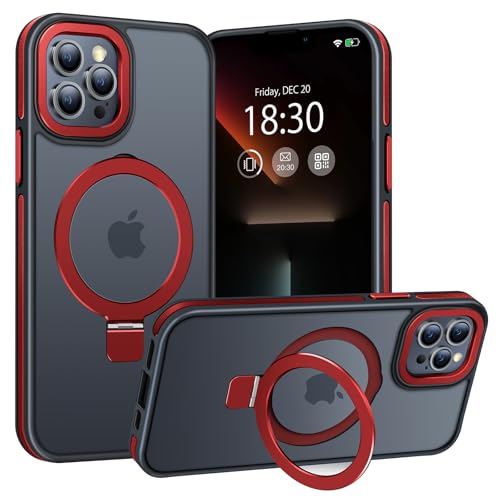 BENTIACC Handyhülle iPhone 13 pro max Hülle, mit Unsichtbarer Ständer, mit Mag-Safe, Militärschutz, [Transluzente Matte] Anti-Fingerabdruck hülle iPhone 13 pro max 6,7 Zoll(Rot) von BENTIACC