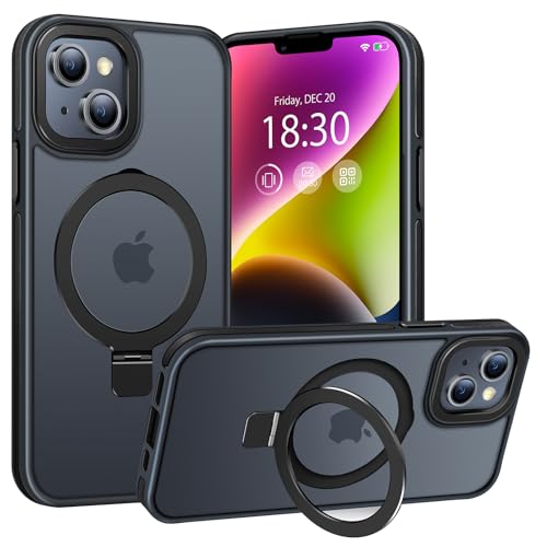 BENTIACC Handyhülle iPhone 14 Hülle, iPhone 13 Hülle, mit Unsichtbarer Ständer, mit Mag-Safe, Militärschutz, [Transluzente Matte] Anti-Fingerabdruck hülle iPhone 14//iPhone 13 6,1 Zoll (Schwarz) von BENTIACC