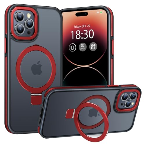 BENTIACC Handyhülle iPhone 14 pro Hülle, mit Unsichtbarer Ständer, mit Mag-Safe, Militärschutz, [Transluzente Matte] Anti-Fingerabdruck hülle iPhone 14 pro (Rot) von BENTIACC