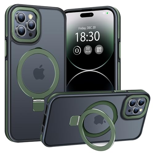 BENTIACC Handyhülle iPhone 14 pro Hülle, mit Unsichtbarer Ständer, mit Mag-Safe, Militärschutz, [Transluzente Matte] Anti-Fingerabdruck hülle iPhone 14 pro 6,1 Zoll(DunkelGrün) von BENTIACC