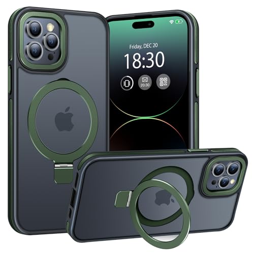 BENTIACC Handyhülle iPhone 14 pro max Hülle, mit Unsichtbarer Ständer, mit Mag-Safe, Militärschutz, [Transluzente Matte] Anti-Fingerabdruck hülle iPhone 14 pro max 6,7 Zoll(DunkelGrün) von BENTIACC