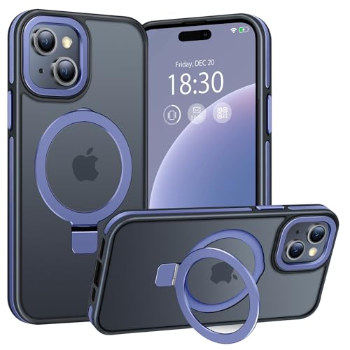 BENTIACC Handyhülle iPhone 15 Plus Hülle, mit Unsichtbarer Ständer, mit Mag-Safe, Militärschutz, [Transluzente Matte] Anti-Fingerabdruck hülle iPhone 15 Plus 6,7 Zoll(DunkelBlau) von BENTIACC