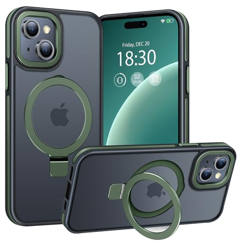 BENTIACC Handyhülle iPhone 15 Plus Hülle, mit Unsichtbarer Ständer, mit Mag-Safe, Militärschutz, [Transluzente Matte] Anti-Fingerabdruck hülle iPhone 15 Plus 6,7 Zoll(DunkelGrün) von BENTIACC