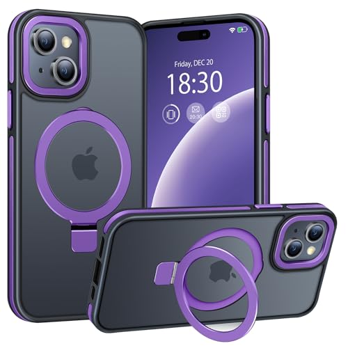 BENTIACC Handyhülle iPhone 15 Plus Hülle, mit Unsichtbarer Ständer, mit Mag-Safe, Militärschutz, [Transluzente Matte] Anti-Fingerabdruck hülle iPhone 15 Plus 6,7 Zoll(Dunkelviolett) von BENTIACC