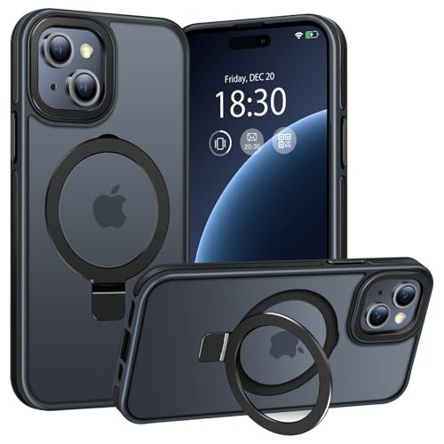 BENTIACC Handyhülle iPhone 15 Plus Hülle, mit Unsichtbarer Ständer, mit Mag-Safe, Militärschutz, [Transluzente Matte] Anti-Fingerabdruck hülle iPhone 15 Plus 6,7 Zoll(Schwarz) von BENTIACC