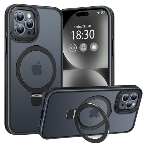 BENTIACC Handyhülle iPhone 15 pro Hülle, mit Unsichtbarer Ständer, mit Mag-Safe, Militärschutz, [Transluzente Matte] Anti-Fingerabdruck hülle iPhone 15 pro 6,1 Zoll(Schwarz) von BENTIACC
