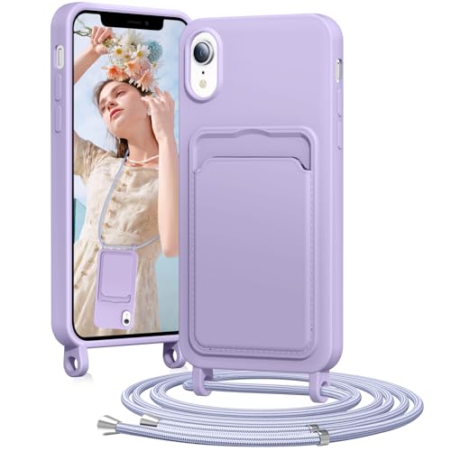 BENTIACC Handykette Silikon Hülle für iPhone XR mit Band, Handyhülle mit Kartenfach, Abnehmbar Kordel Kette, Stoßfeste Schutzhülle für iPhone XR (Lila) von BENTIACC
