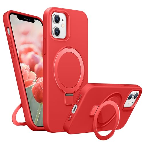 BENTIACC Liquid Silikon handyhülle für iPhone 11 hülle, für Mag-Safe mit Unsichtbarem Ständer 4 Schichten stoßfeste Kratzfeste Schutzhülle für iPhone 11 (Rot) von BENTIACC