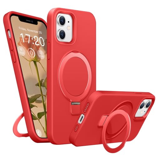 BENTIACC Liquid Silikon handyhülle für iPhone 12/12 pro hülle, für Mag-Safe mit Unsichtbarem Ständer 4 Schichten stoßfeste Kratzfeste Schutzhülle für iPhone 12/12 pro (Rot) von BENTIACC