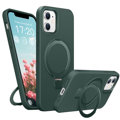 BENTIACC Liquid Silikon handyhülle für iPhone 12 hülle,iPhone 12 Pro hülle, für MagSafe mit Unsichtbarem Ständer 4 Schichten stoßfeste Kratzfeste Schutzhülle für iPhone 12/12 Pro (Grün) von BENTIACC