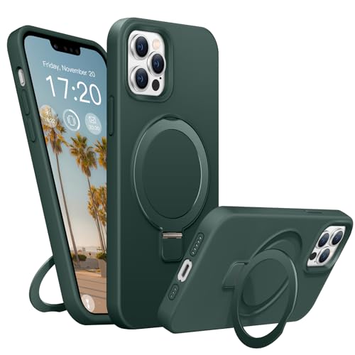 BENTIACC Liquid Silikon handyhülle für iPhone 13 pro hülle, für Mag-Safe mit Unsichtbarem Ständer 4 Schichten stoßfeste Kratzfeste Schutzhülle für iPhone 13 pro (Grün) von BENTIACC