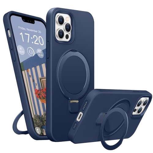 BENTIACC Liquid Silikon handyhülle für iPhone 13 pro hülle, für Mag-Safe mit Unsichtbarem Ständer 4 Schichten stoßfeste Kratzfeste Schutzhülle für iPhone 13 pro (Navy Blau) von BENTIACC