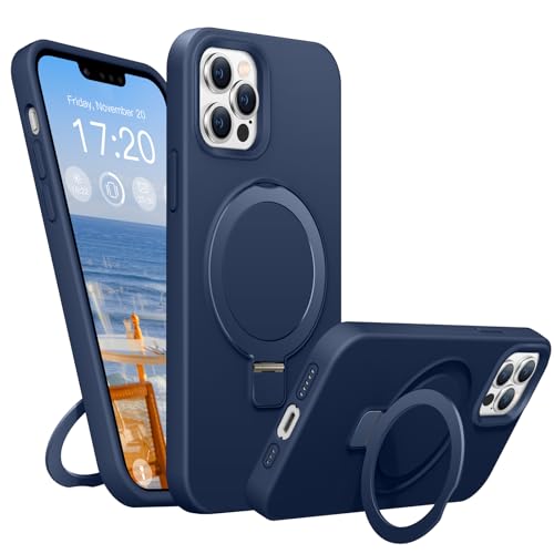 BENTIACC Liquid Silikon handyhülle für iPhone 13 pro max hülle, für Mag-Safe mit Unsichtbarem Ständer 4 Schichten stoßfeste Kratzfeste Schutzhülle für iPhone 13 pro max (Navy Blau) von BENTIACC