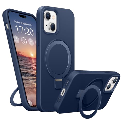 BENTIACC Liquid Silikon handyhülle für iPhone 14 hülle,iPhone 13 hülle, für MagSafe mit Unsichtbarem Ständer 4 Schichten stoßfeste Kratzfeste Schutzhülle für iPhone 14/13 (Navy Blau) von BENTIACC