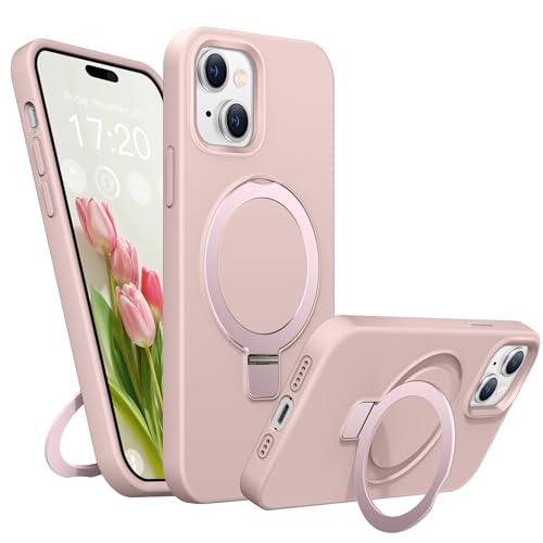 BENTIACC Liquid Silikon handyhülle für iPhone 14 hülle,iPhone 13 hülle, für MagSafe mit Unsichtbarem Ständer 4 Schichten stoßfeste Kratzfeste Schutzhülle für iPhone 14/13 (Rosa) von BENTIACC