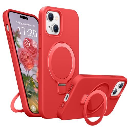 BENTIACC Liquid Silikon handyhülle für iPhone 14 hülle,iPhone 13 hülle, für Mag-Safe mit Unsichtbarem Ständer 4 Schichten stoßfeste Kratzfeste Schutzhülle für iPhone 14/13 (Rot) von BENTIACC