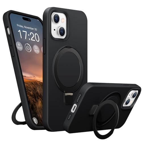 BENTIACC Liquid Silikon handyhülle für iPhone 14 hülle,iPhone 13 hülle, für MagSafe mit Unsichtbarem Ständer 4 Schichten stoßfeste Kratzfeste Schutzhülle für iPhone 14/13 (Schwarz) von BENTIACC