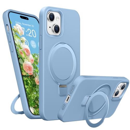 BENTIACC Liquid Silikon handyhülle für iPhone 15 hülle, für Mag-Safe mit Unsichtbarem Ständer 4 Schichten stoßfeste Kratzfeste Schutzhülle für iPhone 15 (Azurblau) von BENTIACC
