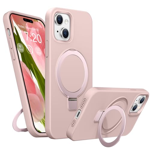 BENTIACC Liquid Silikon handyhülle für iPhone 15 hülle, für Mag-Safe mit Unsichtbarem Ständer 4 Schichten stoßfeste Kratzfeste Schutzhülle für iPhone 15 (Rosa) von BENTIACC