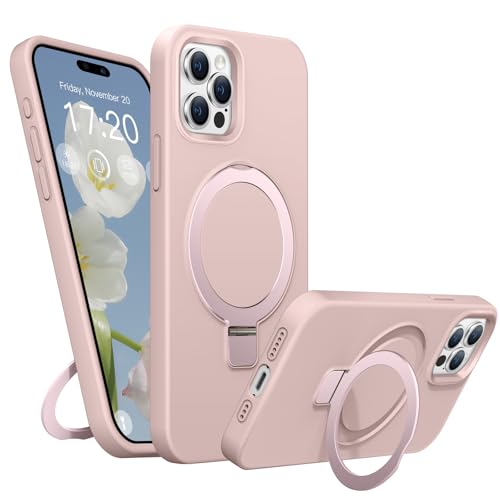 BENTIACC Liquid Silikon handyhülle für iPhone 15 pro hülle, für Mag-Safe mit Unsichtbarem Ständer 4 Schichten stoßfeste Kratzfeste Schutzhülle für iPhone 15 pro (Rosa) von BENTIACC