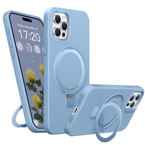 BENTIACC Liquid Silikon handyhülle für iPhone 15 pro max hülle, für Mag-Safe mit Unsichtbarem Ständer 4 Schichten stoßfeste Kratzfeste Schutzhülle für iPhone 15 pro max (Azurblau) von BENTIACC