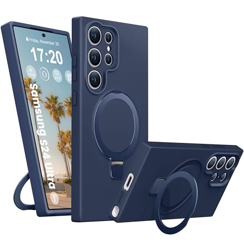 BENTIACC Liquid Silikon hülle für Samsung Galaxy S24 ultra, Magnetischer Robust Standring, [Upgraded Kameraschutz] 4-Layer stoßfeste Schutzhülle, Soft Mikrofaserfutter Kratzfes Schutzhülle (Navy Blau) von BENTIACC