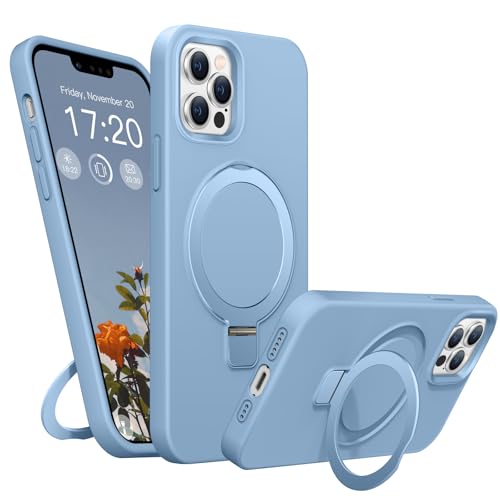 BENTIACC Liquid Silikon hülle für iPhone 13 pro, Magnetischer Robust Standring, 4-Layer stoßfeste Schutzhülle, Soft Mikrofaserfutter Kratzfes Schutzhülle für iPhone 13 pro (Azurblau) von BENTIACC