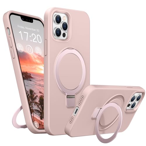 BENTIACC Liquid Silikon hülle für iPhone 13 pro, Magnetischer Robust Standring, 4-Layer stoßfeste Schutzhülle, Soft Mikrofaserfutter Kratzfes Schutzhülle für iPhone 13 pro (Rosa) von BENTIACC
