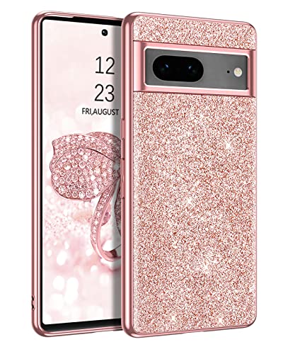 BENTOBEN Google Pixel 7 Hülle, Handyhülle Google Pixel 7 Hülle Case Glitzer Slim leicht PC Schale mit TPU Bumper Kratzfest Anti Rutsch Schutzhülle Hülle für Google Pixel 7, Rosegold von BENTOBEN