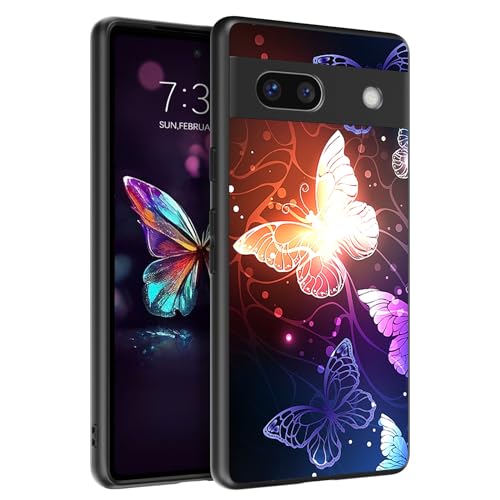 BENTOBEN Google Pixel 7a Hülle, Handyhülle Google Pixel 7a Case Leuchten im Dunkeln Slim dünn Fluoreszenz Schwarz Schmetterling Muster PC Schale TPU Bumper Kratzfest Schutzhülle Hülle von BENTOBEN