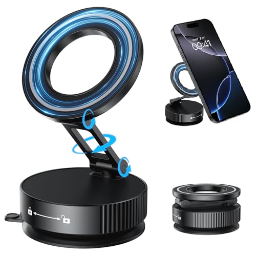 BENTOBEN Handyhalterung Auto für Mag-Safe Autohalterung, [360° Faltbar] Magnetische KFZ Handyhalterung Auto [20x N52 Magnet] Vakuum Adsorption Auto Halterung für iPhone 16 Pro Max 15 14 13 12 Android von BENTOBEN