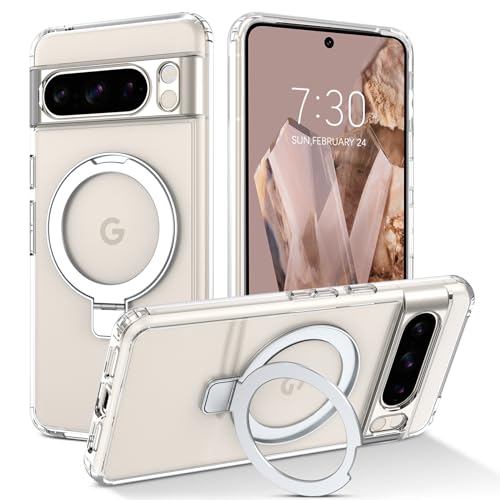 BENTOBEN Google Pixel 8 Pro Hülle für MagSafe mit Ständer, Google Pixel 8 Pro Hülle 【Magnetisch Ständer Ring】 Clear Kabellos Dünn Dünn TPU Cover Case Handyhülle Google Pixel 8 Pro, Transparent von BENTOBEN