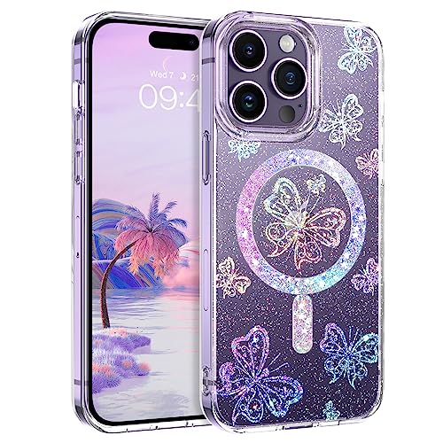 BENTOBEN Hülle Kompatibel mit iPhone 14 Pro Max mit Magsafe,iPhone 14 Pro Max Hülle Schmetterling Transparent Glitzer Dünn TPU Cover Case Handyhülle iPhone 14 Pro Max 6.7" Zoll, Crystal Klar von BENTOBEN