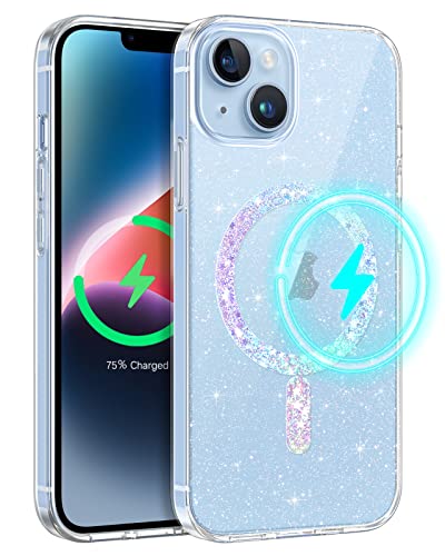 BENTOBEN Hülle Kompatibel mit iPhone 14 und iPhone 13 mit Magsafe,iPhone 14 Hülle mit 2 Stück Schutzfolie Transparent Glitzer Dünn TPU Cover Case Handyhülle iPhone 14/iPhone 13 6.1 Zoll,Crystal Klar von BENTOBEN