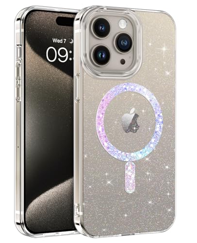 BENTOBEN Hülle Kompatibel mit iPhone 15 Pro Max mit Magsafe,iPhone 15 Pro Max Hülle mit 2 Stück Schutzfolie Transparent Glitzer Dünn TPU Cover Case Handyhülle iPhone 15 Pro Max 6.7" Zoll,Crystal Klar von BENTOBEN